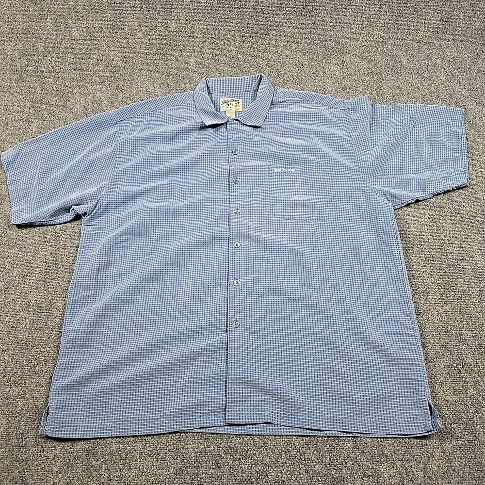 Big Dogs Shirt Mens 2X Short Sleeve Button Up Check Blue Polyester Vintage